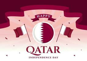 gelukkig qatar onafhankelijkheid dag vector illustratie Aan 3 september met golvend vlag achtergrond in vlak tekenfilm hand- getrokken landen bladzijde Sjablonen