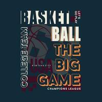 de groot spel basketbal belettering sport college atletisch typografie, t overhemd abstract grafiek, vectoren afdrukken