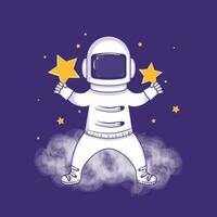 schattig astronaut karakter tekenfilm met een paar- van sterren vector