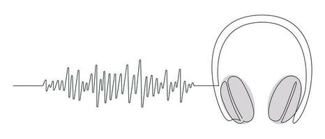 hoofdtelefoons en audio bijhouden getrokken in een doorlopend lijn in kleur. een lijn tekening, minimalisme. vector illustratie.