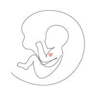 baby in mama's buik getrokken met single lijn met roze hart. zwangerschap, moederschap. minimalisme. vector illustratie.
