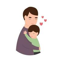 vader knuffels zijn weinig zoon. vader dag. tekenfilm vector illustratie.