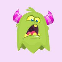 schattig klein bang tekenfilm monster. tevreden groen monster emotie. halloween vector illustratie