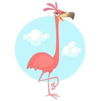 koel mooi tekenfilm roze flamingo. vector illustratie geïsoleerd. poster ontwerp van sticker