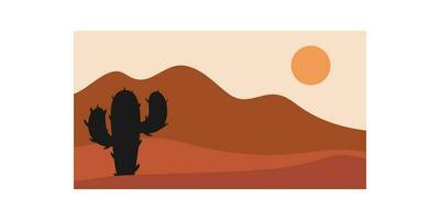 vector illustratie van zonsondergang woestijn landschap. wild western Texas woestijn zonsondergang met bergen en cactus in vlak tekenfilm stijl.