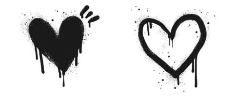 verstuiven geschilderd graffiti hart teken in zwart over- wit. liefde hart druppelen symbool. geïsoleerd Aan wit achtergrond. vector illustratie