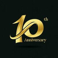 10e verjaardag ordinaal aantal tellen vector kunst illustratie in verbijsterend doopvont Aan goud kleur Aan zwart achtergrond