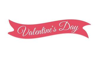 vector gelukkig valentijnsdag dag roze lint met typografie realistisch illustratie Aan wit achtergrond