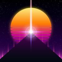 Synthwave retro design, Pyramid, ray en sun, illustratie vector