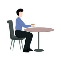 een Mens zit Bij een tafel en drankjes koffie vector