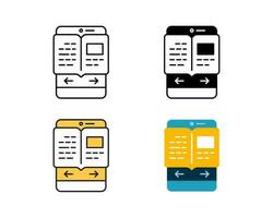e-book icoon Aan mobiel telefoon vector ontwerp in 4 stijl lijn, glyph, duotoon, en vlak.