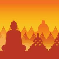 Boeddha standbeeld en tempel silhouet achtergrond vector