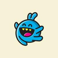 schattig monster gelukkig blauw vector