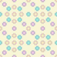 naadloos patroon van een pixelate bloem 8 beetje in roze, blauw, en Purper pastel kleur Aan geel achtergrond, vector voor kleding stof, inpakken, behang, textiel