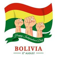 vector grafisch van gelukkig Bolivia onafhankelijkheid dag voor groet kaart met gebalde vuist en lint