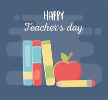 fijne lerarendag, schoolstandaardboeken appel en potlood vector
