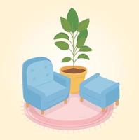 sweet home fauteuil potplant op tapijt vector