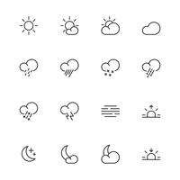 Weerpictogrammen, symbolen van de meteorologie de eenvoudige lijn, illustratie vector