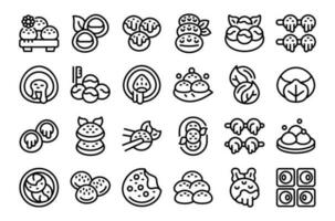 mochi pictogrammen reeks schets vector. Japan voedsel vector
