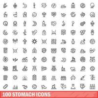 100 maag pictogrammen set, schets stijl vector