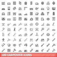 100 timmerman pictogrammen set, schets stijl vector
