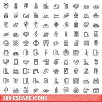 100 ontsnappen pictogrammen set, schets stijl vector