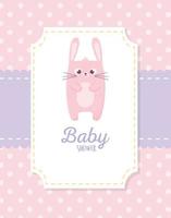 baby shower, roze konijn sticker decoratie kaart vector