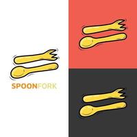 lepel en vork kawaii pictogram logo voor baby en kinderen schattige cartoon hand getrokken doodle pictogram sticker vector