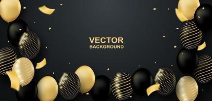 abstract. zwarte en gouden luxe viering achtergrond. ontwerp met ballon. vector. vector