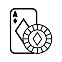 casino pokerkaart en chip met diamant geïsoleerd pictogram vector