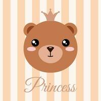weinig baby beer meisje prinses. karakter van baby dier gezicht met kroon Aan hoofd. vector illustratie van beer welp. afdrukken of groet kaart ontwerp voor kinderen.