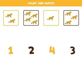 tellen spel voor kinderen. tellen allemaal luipaarden en bij elkaar passen met nummers. werkblad voor kinderen. vector