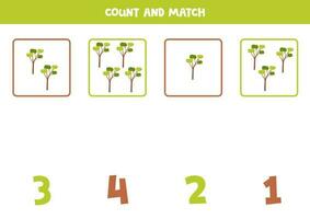 tellen spel voor kinderen. tellen allemaal acacia's en bij elkaar passen met nummers. werkblad voor kinderen. vector