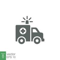 ambulance icoon, glyph noodgeval auto, geneeskunde bestelwagen, zorg medisch steun, solide stijl web symbool Aan wit achtergrond. vector illustratie eps 10.