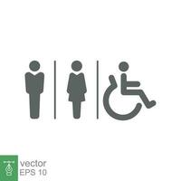 mannelijk, vrouw, handicap toilet teken icoon. wc, unisex badkamer concept. vector illustratie geïsoleerd Aan wit achtergrond. eps 10.