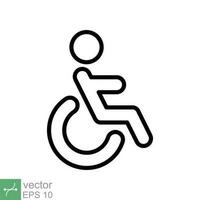 gehandicapten geduldig icoon. gemakkelijk schets stijl. lineair stijl teken, rolstoel, handicap, pictogram, stok, geneesmiddel, ziekenhuis concept. lijn vector illustratie geïsoleerd Aan wit achtergrond. eps 10.