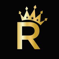 brief r luxe logo met kroon symbool. kroon logotype sjabloon vector