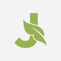 brief j blad logo. eco boerderij logotype vector sjabloon. biologisch symbool