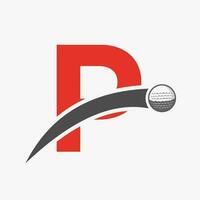 golf logo Aan brief p concept met in beweging golf bal icoon. hockey sport logotype symbool vector