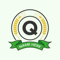 landbouw logo Aan brief q concept. agro landbouw logotype voor bakkerij, brood, taart, cafe, gebakje identiteit vector