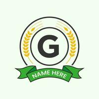 landbouw logo Aan brief g concept. agro landbouw logotype voor bakkerij, brood, taart, cafe, gebakje identiteit vector