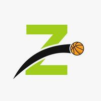 basketbal logo Aan brief z met in beweging basketbal icoon. mand bal logotype symbool vector