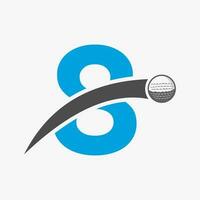 golf logo Aan brief 8 concept met in beweging golf bal icoon. hockey sport logotype symbool vector