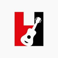 brief h gitaar logo. gitarist logo concept met gitaar icoon. festival en muziek- symbool vector