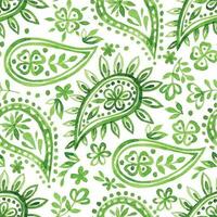 waterverf naadloos patroon met oosters paisley in groen kleur Aan een wit achtergrond vector