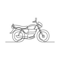 een doorlopend lijn tekening van motorfiets net zo land- voertuig met wit achtergrond. land- vervoer ontwerp in gemakkelijk lineair stijl. niet kleur voertuig ontwerp concept vector illustratie