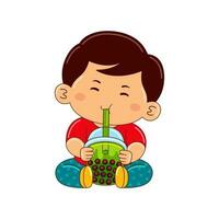 kawaii kinderen drinken ijs room vector illustratie