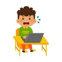 schattig weinig kind gebruik laptop vector illustratie