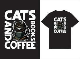 katten boeken en koffie t-shirt ontwerp vector