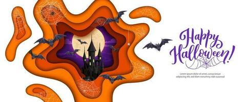 halloween papier besnoeiing middernacht kasteel, spinneweb, vleermuizen vector